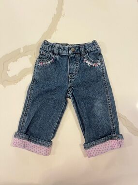 Baby Girls Embroidered Floral Denim Jeans 9Months Cuffed Pants